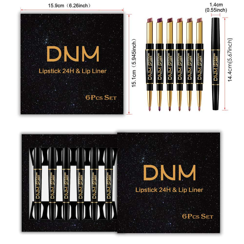 6Pcs Lip Liner and Lipstick Makeup Set,DNM Nude Matte Mat Matt Lipstick 24H and Lip Liner Set Matt Liquid for Black Mature Women Waterproof Long Lasting 24 Pens Lipstick Matte Kit with Lip liners 01 evpct
