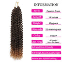 7 packs Passion Twist Crochet Hair 14 Inch Bohemian Curly Braids Water Wave Hair for Passion Twist Braiding Hair 22 Strands/pack Synthetic Fiber Hair Extensions (