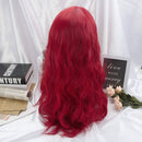 aiyaya Long Wavy Dark Red Wig Bangs - Natural Synthetic Hair Lolita Wigs with Wig Cap For Cosplay and Daily Wear (Dark Red) aiyaya