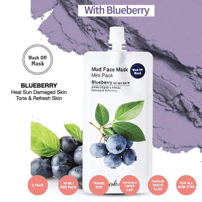 Look At Me Mud Mask Minis (2-Pack) Blueberry, Korean Beauty Face Mask with Kaolin and Bentonite Clay, Korean Skin Care - Pore Minimizer Brightening Mask, Hydrating Facial Mask (Up to 4 Uses Per Pack) LOOKATME