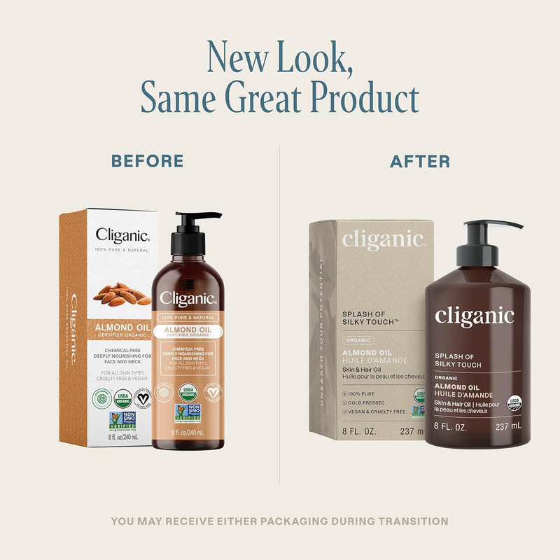 Cliganic Organic Sweet Almond Oil, 100% Pure (8oz) - for Skin & Hair, Nourishing Carrier Oil for Face & Body (Packaging May Vary) Infinity Warehouse