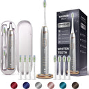 Wagner Stern IntelliBrush Series Whitening Electric Toothbrush with Pressure Sensor. Offers 4 Brushing Modes, 3 intensities, 8 Soft Brush Heads, and a Luxury Travel case. Infinity Warehouse