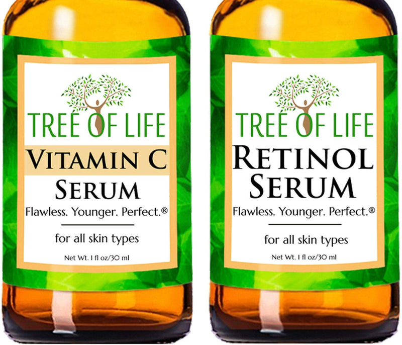 NEW LOOK | Tree of Life Vitamin C Brightening Serum and Retinol Firming Serum, Turn Back Time Facial Serum Duo, Glowing & Revitalizing Skin, 2 Count x 1 Fl Oz Tree of Life Beauty