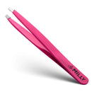 Slant Tweezers - Stainless Steel - Perfectly Aligned and Hand-Filed Slanted Tips for Ultra Precision - Tweezers for Eyebrows - Precision Tweezers - Effortless Plucking - Professional Tweezers - Pink By MILLY