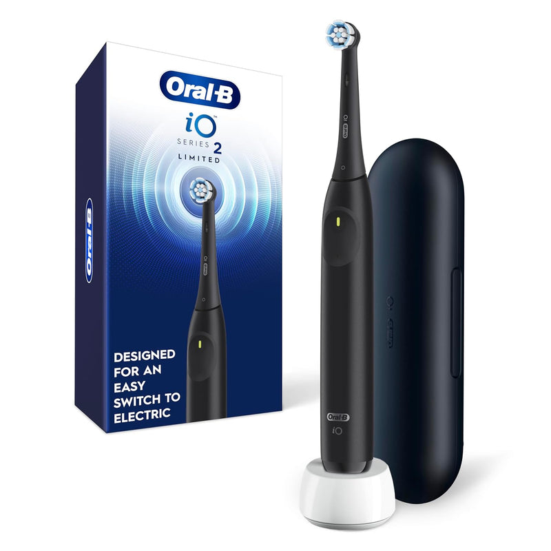 Oral-B iO Series 2 Limited Rechargeable Electric Powered Toothbrush, Night Black with 1 Gentle Care Brush Head and 1 Black Travel Case - Automatic Pressure Sensor to Protect Gums - 3 Modes-2 MinTimer - Infinity Warehouse
