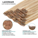 Lacer Clip In Human Hair Extensions Light Golden Brown Mixed Platinum Blonde Lace Double Weft Natural Hair Extension Clip in 100% Human Hair 140g 20 Inch 7pcs Lacer Store