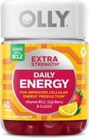 OLLY Extra Strength Daily Energy Gummy, Caffeine Free, 1000mcg Vitamin B12, CoQ10, Goji Berry, Adult Chewable Supplement, Berry Yuzu Flavor - 60 Count Infinity Warehouse