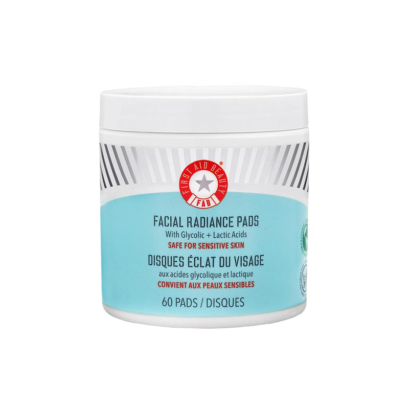 First Aid Beauty - Facial Radiance Pads with Glycolic & Lactic Acids, Daily Exfoliating Pads with AHA that Help Tone & Brighten Skin, One-Step Makeup Prep, Compostable for Daily Use, 60 ct Infinity Warehouse