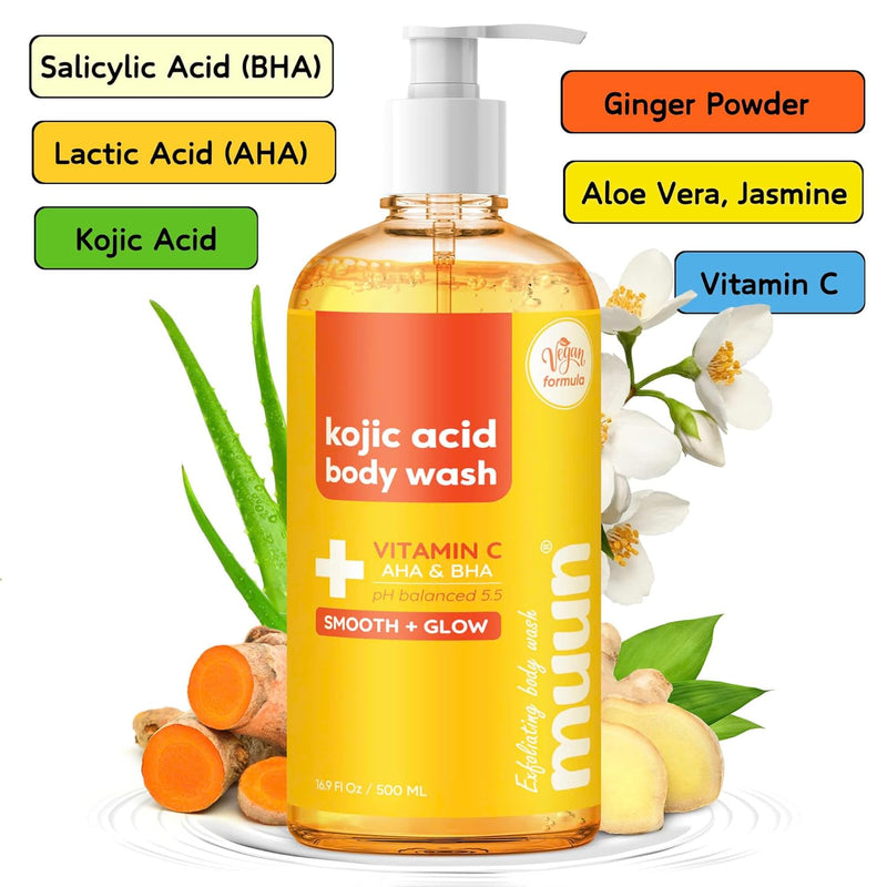 Muun Body Wash with AHA&BHA Exfoliating, 16.9 Fl Oz/500ml Prevent Ingrown Hair Even Skin Tone Underarm Bikini, Smoothe & Soften Body Wash Infinity Warehouse