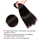 QinMei Brazilian Straight Hair 3 Bundles 10A 100% Virgin Unprocessed Human Hair Weave Extensions Brazilian Remy Straight Human Hair Bundles Natural Black Color (12 14 16 inch) QinMei