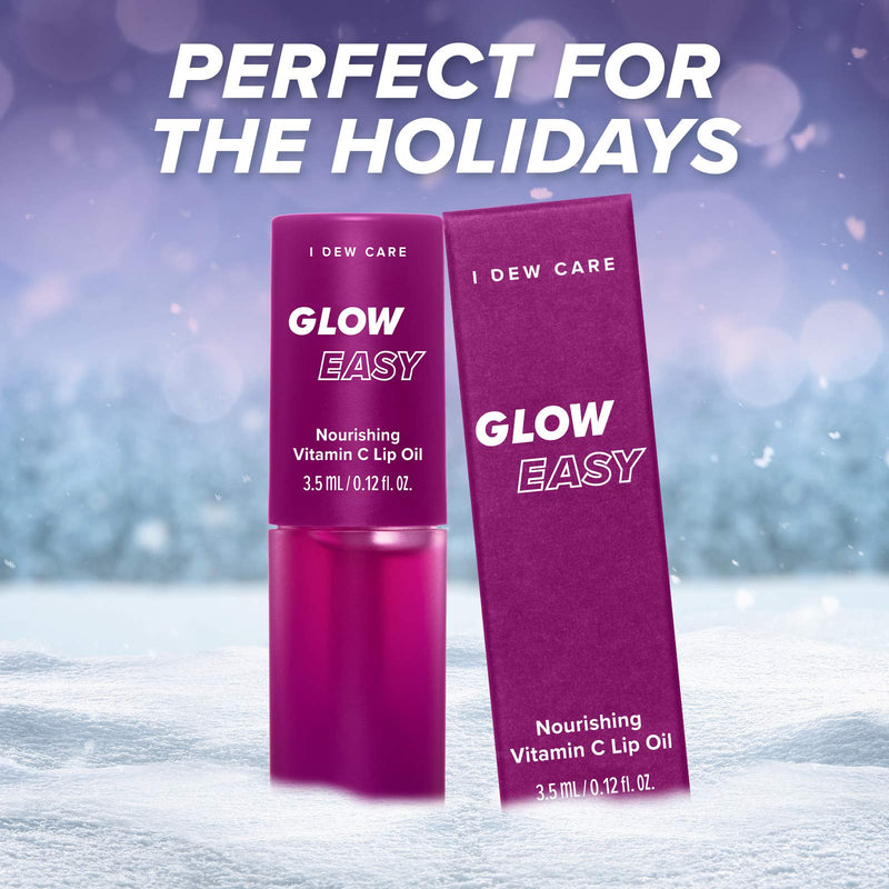 I Dew Care Lip Oil Gloss - Glow Easy | Tinted Moisturizing Jojoba Seed Oil with Vitamin C, 0.12 Fl Oz I DEW CARE