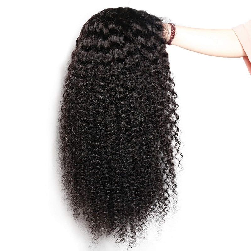 BLY Kinky Curly Lace Front Wigs for Black Women Human Hair Pre Plucked Knots Bleached 4x4 Lace Closure Wig Deep Curly Hair 150% Density 1B Black Color 26 Inch BLY