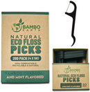 Natural Dental Floss Picks - Eco Friendly Cruelty Free & Vegan Tooth Flossers Pick Set with Biodegradable and Compostable BPA Free Handle & Zero Waste Packaging - 200 Pack (Bamboo Charcoal Flavored) BAMBOEARTH Store