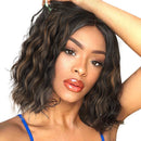 Stamped Glorious Wavy Short Wig Middle Part Shoulder Length Short Wavy Bob Wigs for Women Synthetic Natural Looking Heat Resistant Fiber Hair (Black Mixed Brown) Stamped Glorious Store