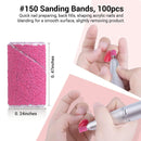 MelodySusie 100 Pcs Nail Drill Bits Sanding Bands for Nail Drill 150 Medium Grit Nail File Sanding Bands for Acrylic Nails Gel Manicures and Pedicure MelodySusie