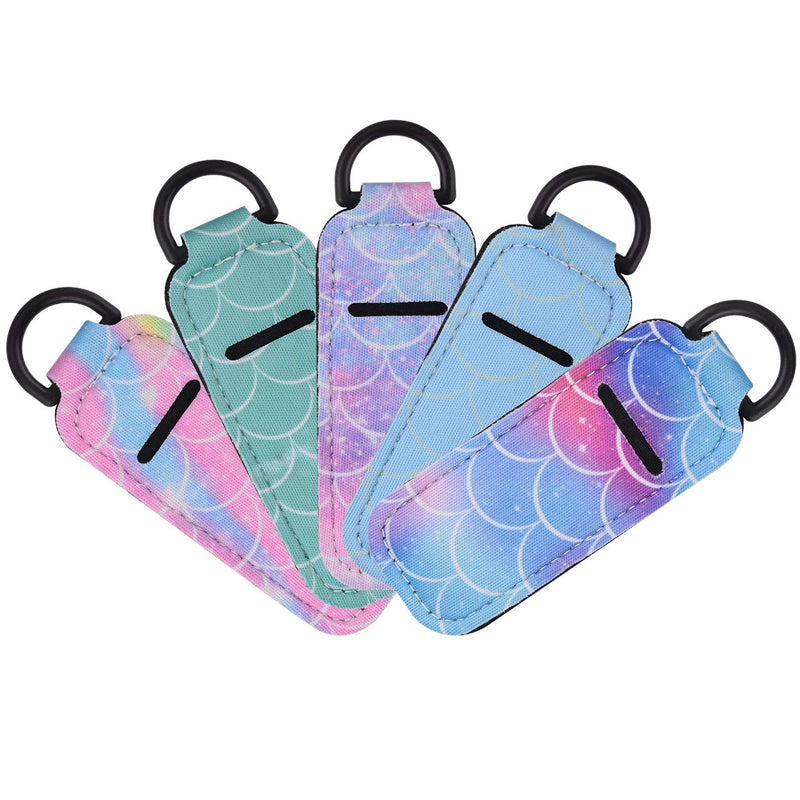 Bluecell 5pcs Chapstick Sleeve Lip Balm Holder Lipstick Holder Travel Accessories with Plastic D-ring (Fish-Scale Pattern(5pcs)) Bluecell World