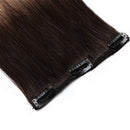 Hairro 100% Human Hair Clip in Extensions Thin 16 Inch Long Straight Ombre Medium Brown to Dark Blonde Human Hair Clip on Hairpieces 65g Machine Weft 8pcs 18 Clips for Women