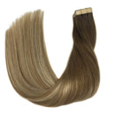 GOO GOO 16 Inch Tape in Hair Extensions Balayage Walnut Brown to Ash Brown and Bleach Blonde Hair Extensions Human Hair 20pcs 50g Tape in Hair Extensions Human Hair for Women GOO GOO Store