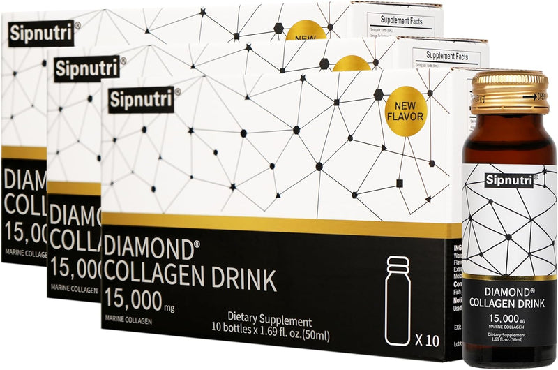 Diamond Liquid Collagen Drink, 15000 mg Hydrolyzed Marine Collagen Peptides with Vitamin C, Pomegranate, Healthy Hair Skin Nails Joints Bones Support, 50 ml x 10 Bottles Infinity Warehouse