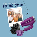 Conair Hair Dryer, Worldwide Travel Hair Dryer with Smart Voltage Technology and Folding Handle, Includes Diffuser and Concentrator, Purple Infinity Warehouse
