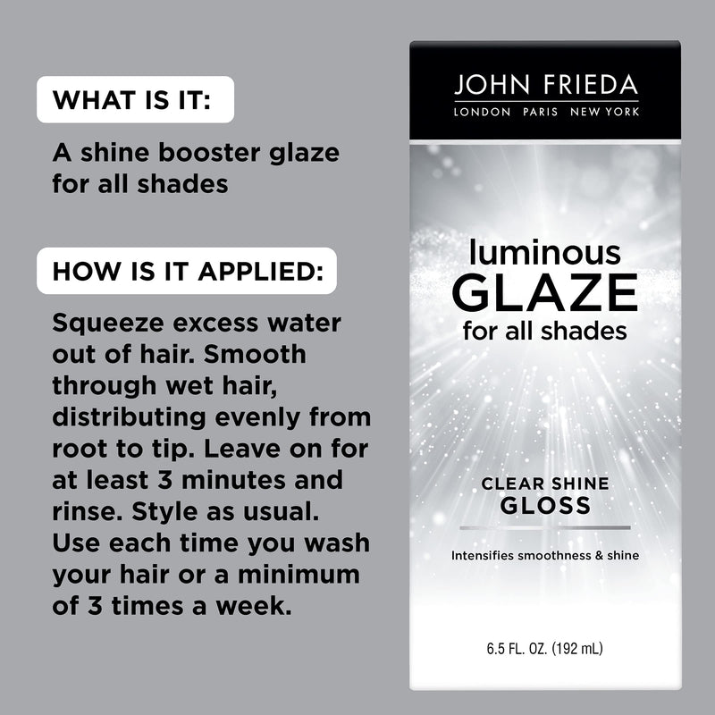 John Frieda Luminous Glaze Clear Shine Hair Gloss, Anti-Fade, Color Enriching Gloss, Safe for Color Treated Hair, 6.5 Ounces (Pack of 2) John Frieda