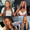 13x4 Blonde Lace Front Wigs Human Hair Pre Plucked Bleached Knots for Black Women Glueless Remy Brazilian HD Transparent Ombre Highlight Straight Lace Front Human Hair Wigs 150% Density(20 Inch, 4/27) TEMAN