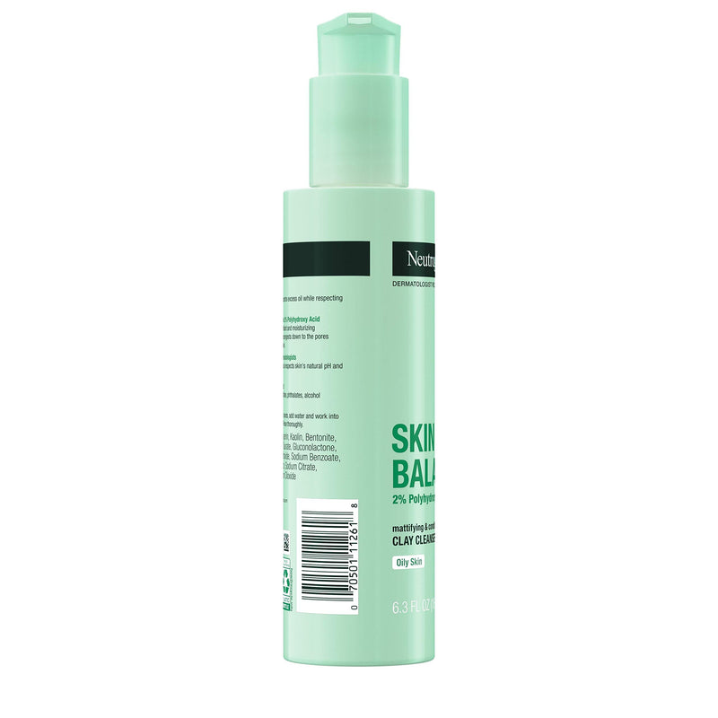 Neutrogena Skin Balancing Kaolin Clay Cleanser with 2% Polyhydroxy Acid (PHA), Mattifying & Conditioning Face Wash for Oily Skin, Paraben-Free, Soap-Free, Sulfate-Free, 6.3 oz Neutrogena