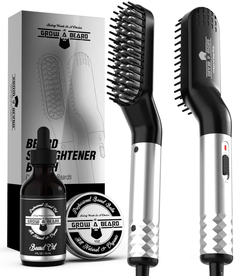 Beard Straightener Grooming Kit for Men, Beard Brush, Double Side Comb, Unscented Oil, All Natural Chanel Balm, Shampoo, Conditioner, Razor & Scissors, Perfect Gifts for Dad & Husband GROW ALPHA BEARD Store