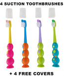 Trueocity Kids Toothbrush 4 Pack - Soft Contoured Bristles - Child Sized Brush Heads (3-10 Year Old) - Suction Cup for Fun & Easy Storage - Assorted Set (Blue, Orange, Pink, Yellow, Purple, Green) Trueocity Store
