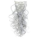 SWACC 7 Pcs Full Head Party Highlights Clip on in Hair Extensions Colored Hair Streak Synthetic Hairpieces (20-Inch Curly, Silver) SWACC
