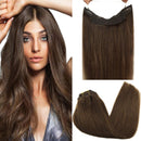 GOO GOO Halo Hair Extensions Human Hair Chocolate Brown 16 Inch 80g Remy Human Hair Extensions Flip in Natural Hair Real Straight Hidden Crown Wire Hair Extensions with Transparent Fish Line Invisible GOO GOO Store