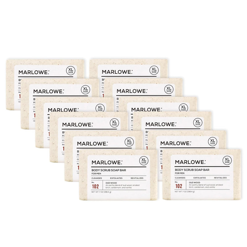 MARLOWE. No. 102 Body Scrub Soap 7 oz, Santal, Exfoliating Soap Bar with Shea Butter, Olive Oil & Green Tea Extracts, Cleanses, Smooths & Revitalizes Skin, Warm Amber, Spice & Citron Scent Infinity Warehouse