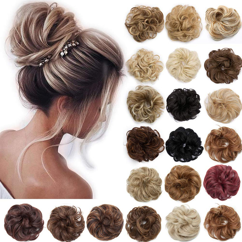 S-noilite Hair Bun Extensions Messy Wavy Curly Dish Donut Scrunchie Hairpiece Accessories Chignons Updo Ponytail Pony Tail Synthetic Hair Extension for Women/30G 1 Count Light Brown & Ash Blonde S-noilite Store