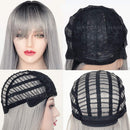 Maycaur Grey Color Synthetic Hair Wigs with Full Bangs Black Gray Ombre Color Long Straight Women's Wig Heat Resistant Hair Synthetic No Lace Wigs for Fashion Women Maycaur Store