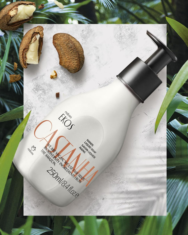 natura - Ekos Castanha (Brazil Nut) Renourishing Liquid Hand Soap - Anti-Dryness - Coconut Derived Cleanser - Vegan Skin Care - Brazilian Beauty Secrets - Self Care & Body Care - 8.4 fl oz (250ml) Infinity Warehouse