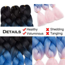 Ombre Jumbo Braiding Hair 24 inch Jumbo Braid Hair Extensions Jumbo Box Braids Crochet Hair Long for Women Kids DIY High Temperature Synthetic Fiber 3 Tones Black+ Blue+ Pink 6 Bundles Benehair