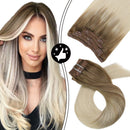Moresoo Clip in Hair Extensions Clip in Human Hair Balayage Blonde Hair Extensions 10 Inch Human Natural Hair Extensions Clip in Brown #6 with #60 Platinum Blonde Clip in Extensions 5PCS 70G