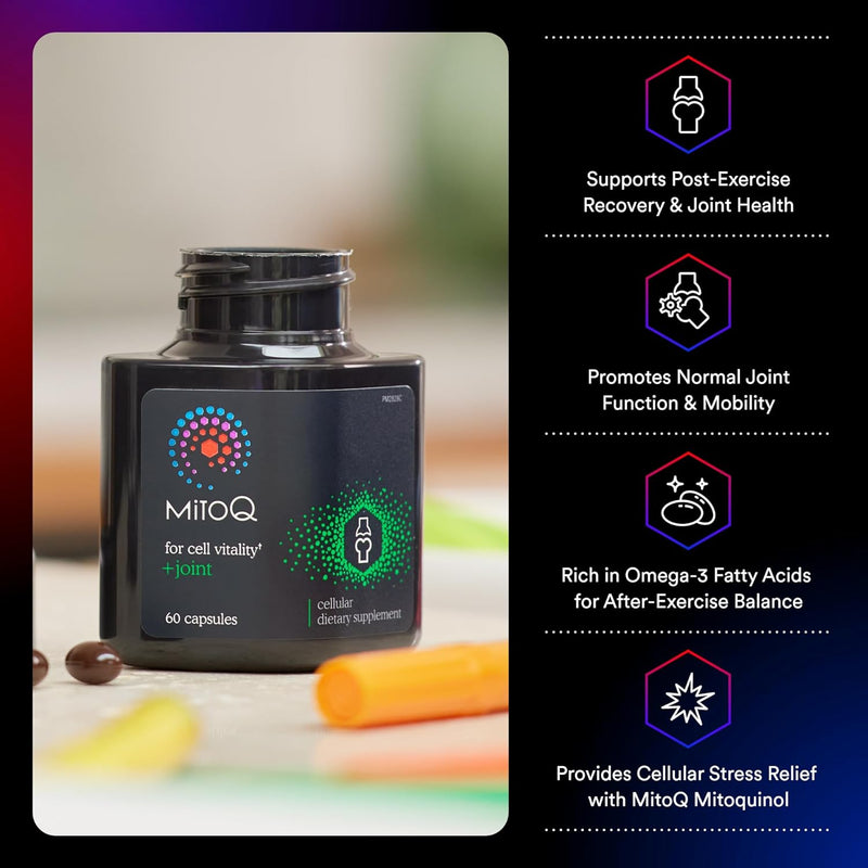 MitoQ +Joint Advanced CoQ10 Antioxidant Supplement - Contains Mitoquinol Mesylate & Green Lipped Mussel Omega Oil Extract - Supports Healthy Joint, Mobility and Cell Vitality (60 Softgel Capsules) Infinity Warehouse