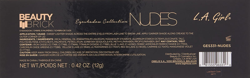 L.A. Girl Beauty Brick Eyeshadow, Nudes, 0.42 Ounce L.A. Girl
