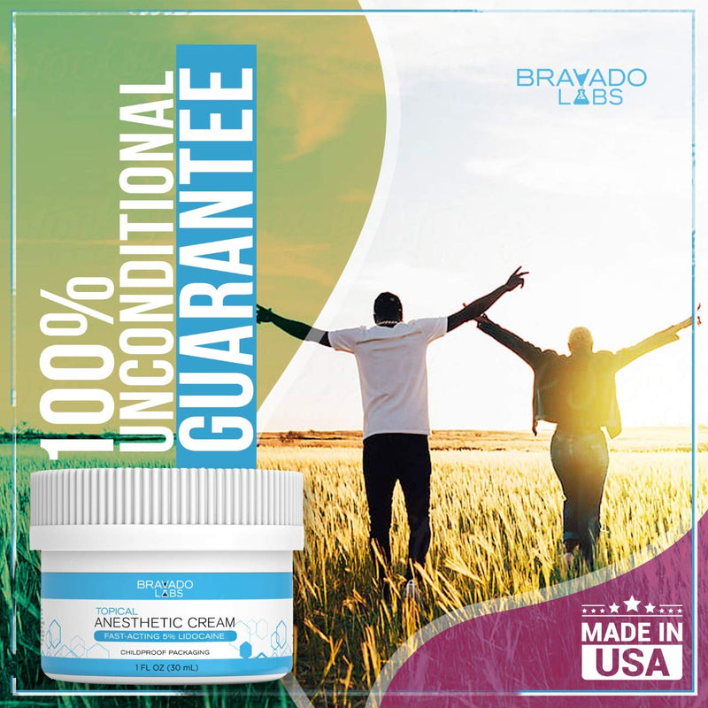 Bravado Labs Lidocaine Numbing Cream - Topical Anesthetic Cream - Best Skin Numbing Cream for Tattoos, Laser Hair Removal, Microneedling, Waxing - 5% Lidocaine Maximum Strength Formula (1oz) Bravado Labs