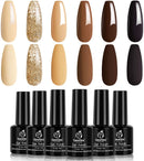 Beetles Gel Nail Polish Set - Roasted Chestnuts Collection 6 Colors Fall Winter Chocolate Brown Gel Polish Kit Neutral Beige Khaki Gold Glitter Yellow Autumn Gel Polish Nail Art Mani Christmas Gifts beetles Gel Polish Store
