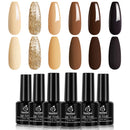 Beetles Gel Nail Polish Set 6 Colors Roasted Chestnuts Collection Chocolate Brown Gel Polish Kit Neutral Beige Khaki Gold Glitter Yellow Autumn Winter Gel Polish Nail Art Mani Christmas Gifts beetles Gel Polish
