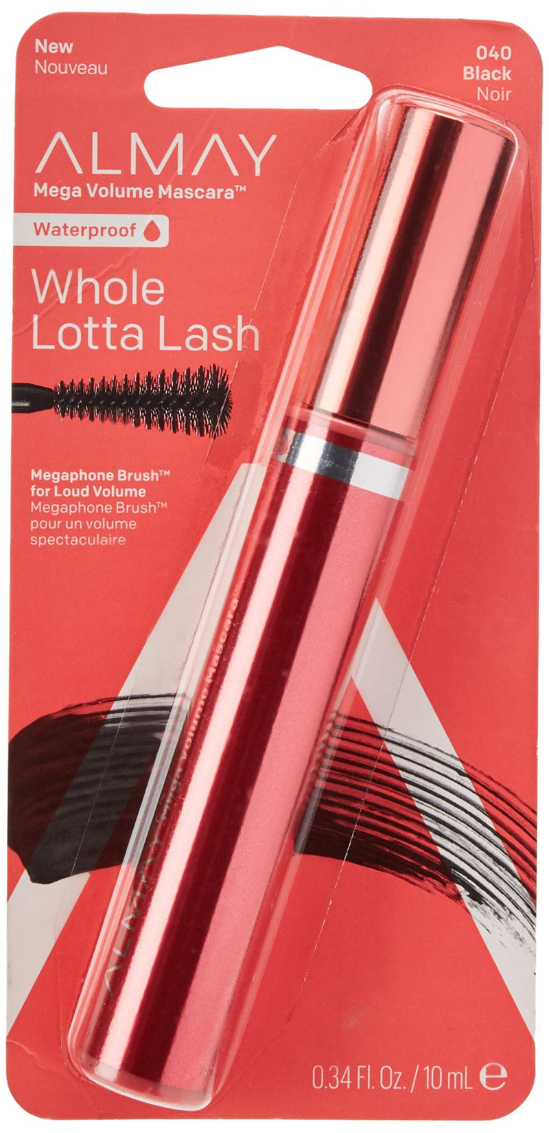 Waterproof Mascara by Almay, Mega Volume, Lift & Length, Sensitive Eye Makeup, Hypoallergenic and Fragrance Free, 040 Waterproof Black, 0.34 Fl Oz Almay