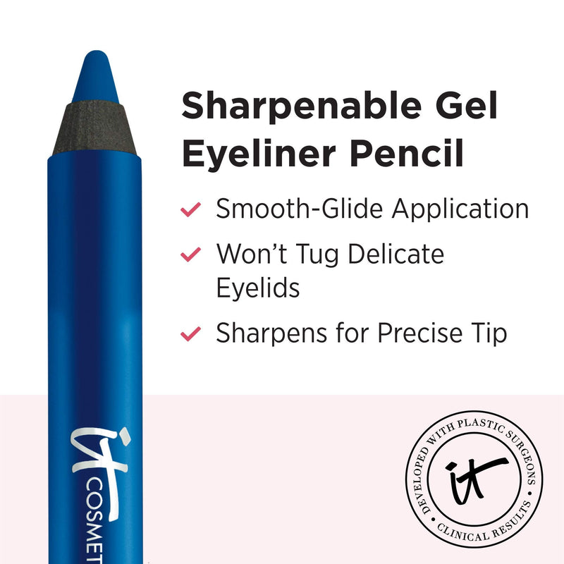 IT Cosmetics Superhero No-Tug Gel Eyeliner, Bold Blue - Dazzling Bright Blue - Waterproof, Blendable Formula - Sharpenable Pencil - 0.042 oz It Cosmetics