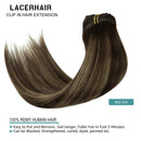 Lacer New Version Thick Hair Extensions Clip in Human Hair Silky Straight Dark Brown to Medium Brown Highlight Dark Brown R