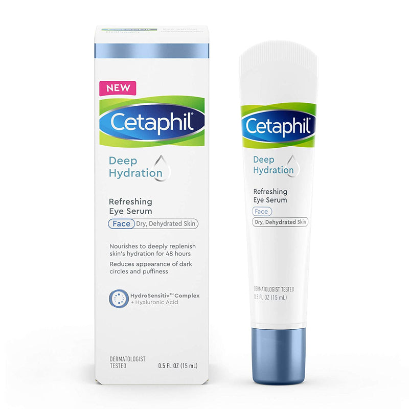 CETAPHIL Deep Hydration Refreshing Eye Serum | 0.5 fl oz | 48Hr Hydrating Under Eye Cream to Reduce the Appearance of Dark Circles | With Hyaluronic Acid, Vitamin E & B5 (Packaging May Vary) Cetaphil