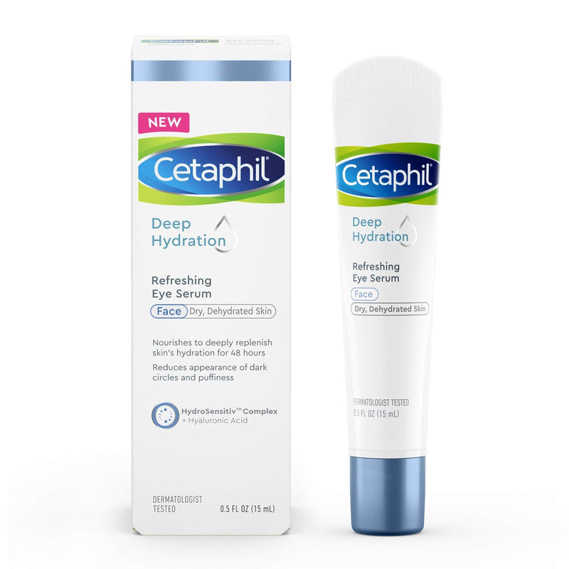 CETAPHIL Deep Hydration Refreshing Eye Serum | 0.5 fl oz | 48Hr Hydrating Under Eye Cream to Reduce the Appearance of Dark Circles | With Hyaluronic Acid, Vitamin E & B5 (Packaging May Vary) Cetaphil