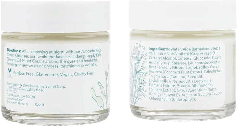 Kelp Tamanu Oil Night Cream Hydrating Face Moisturizer Reparative Skin Softening Skincare - Nighttime Anti Aging Facial Lotion for Women & Men - 1 Oz
