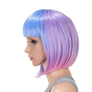 SWACC 10 Inch Blue Pink Ombre Multi-Colored Short Straight Bob Wig with Bangs Synthetic Colorful Cosplay Daily Party Flapper Wig for Women and Kids with Wig Cap SWACC