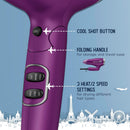 Conair Hair Dryer, Worldwide Travel Hair Dryer with Smart Voltage Technology and Folding Handle, Includes Diffuser and Concentrator, Purple Infinity Warehouse